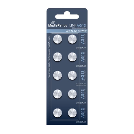 MediaRange Premium Alkaline Coin Cells AG13|LR44|1.5V Pack 10 (MRBAT113)-MRBAT113