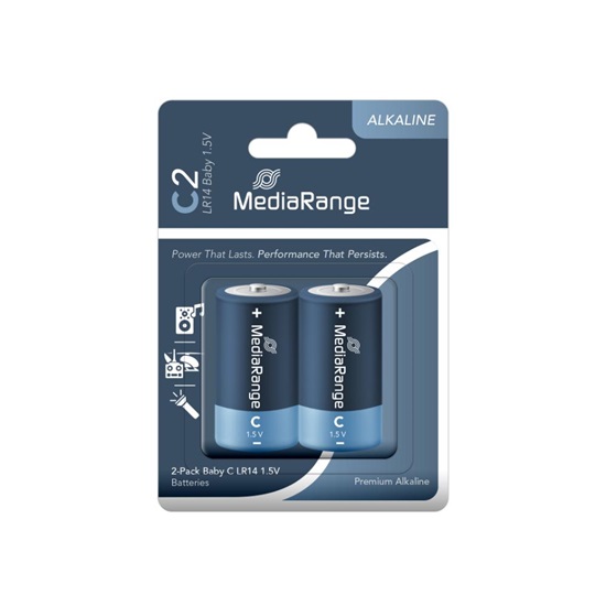 MediaRange Premium Alkaline Batteries Baby C|LR14|1.5V Pack 2  (MRBAT108)-MRBAT108