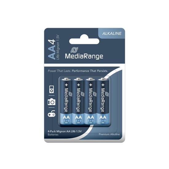 MediaRange Premium Alkaline Batteries Mignon AA|LR6|1.5V Pack 4  (MRBAT104)-MRBAT104