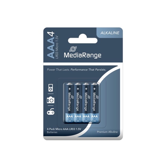 MediaRange Premium Alkaline Batteries Micro AAA|LR03|1.5V Pack 4  (MRBAT101)-MRBAT101