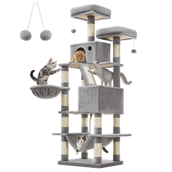 Feandrea Cat Tower XXL, Height 168 cm, for up 6 Cats (PCT165W01)  (FEAPCT165W01)-FEAPCT165W01