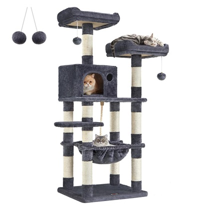 Feandrea Cat Tower, Height 143 cm, up to 2 cats (PCT15GYZ) (FEAPCT15GYZ)-FEAPCT15GYZ