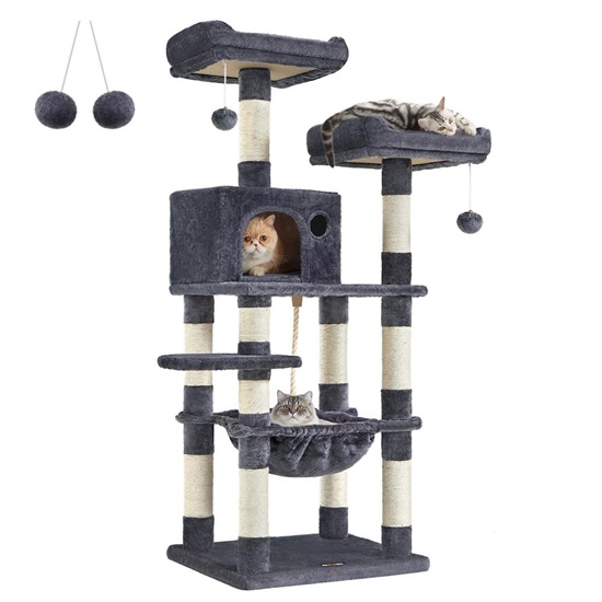 Feandrea Cat Tower, Height 143 cm, up to 2 cats (PCT15GYZ) (FEAPCT15GYZ)-FEAPCT15GYZ