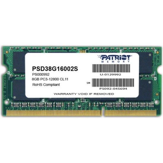Patriot 8GB PC3-12800 Memory Module 1 x 8 GB DDR3 1600 MHz (PSD38G16002S) (PATRPSD38G16002S)-PATRPSD38G16002S