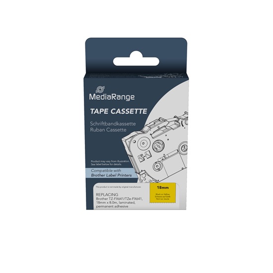 Ετικέτες Γενικής Χρήσης Mediarange (Brother TZ-FX641/TZe-FX641) 18mm, 8m, Laminated and Permanent Adhesive, Flexible, Black on Yellow (MRBTZFX641)-MRBTZFX641