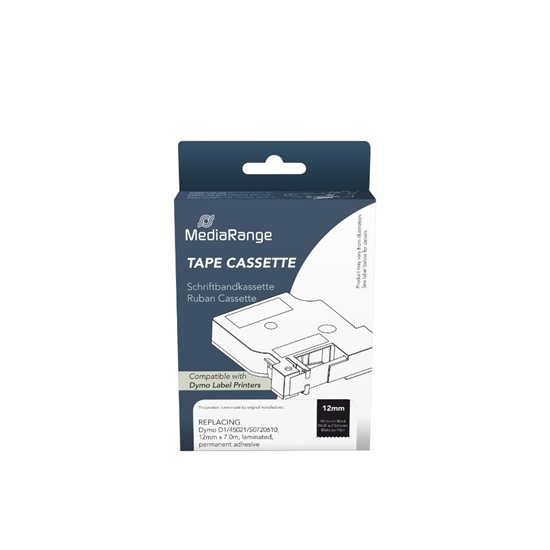 Ετικέτες Γενικής Χρήσης Mediarange (Dymo® D1/45021/S0720610) 12mm, 7m, Laminated and Permanent Adhesive, White on Black (MRDY45021)-MRDY45021