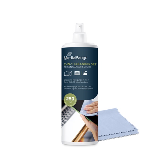 MediaRange Screen Cleaning Spray With microfibre cloth 250 ml (MR721)-MR721