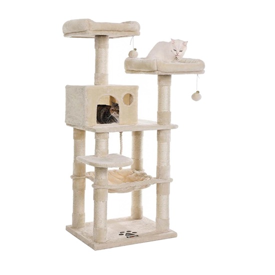 Feandrea Cat Tower, Height 143 cm, for up 3 Cats (PCT15BE) (FEAPCT15BE)-FEAPCT15BE