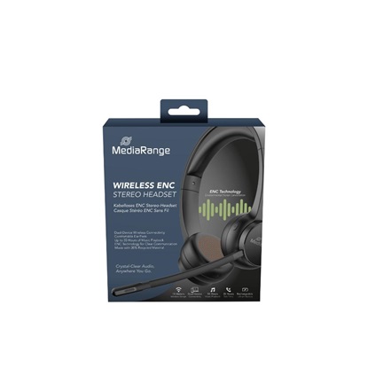 MediaRange Wireless Stereo headset with microphone & ENC, 400mAh battery, black (MROS307)-MROS307