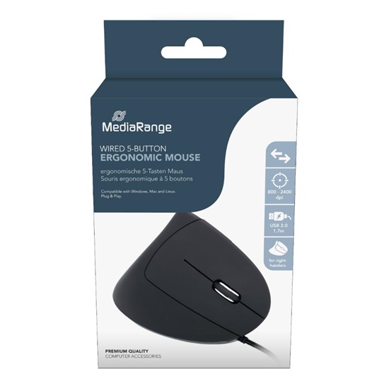 MediaRange Corded ergonomic 6-button optical mouse for right-handers (Black, Wired) (MROS230)-MROS230