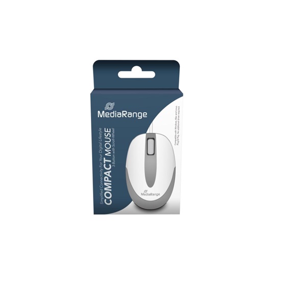 MediaRange Optical Mouse Corded 3-Button Compact-sized (White/Grey, Wired) (MROS214)-MROS214