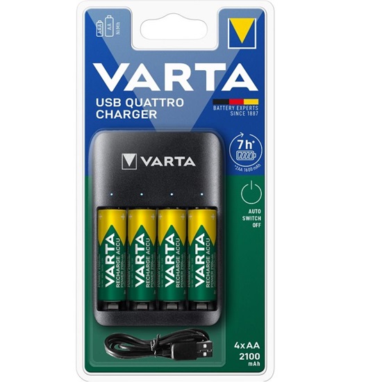 Varta QUATRO 57652 + 4 rechargeable batteries Varta 2100 mah AA (VART18660)-VART18660