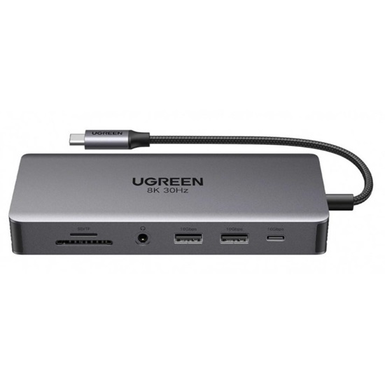 Ugreen USB-C Hub CM681 4x USB 2x HDMI DisplayPort RJ45 SD/TF AUX PD 100W gray (15978) (UGR15978)-UGR15978