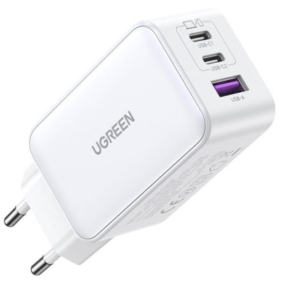 Ugreen Ładowarka sieciowa 15334 Nexode 2xUSB-C USB-A 3.0 PD3.0 QC4.0 GaN 65W biała (15334) (UGR15334)-UGR15334