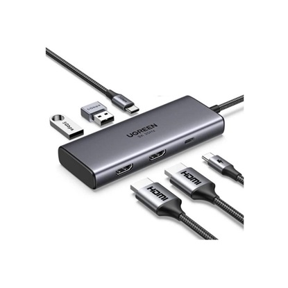 Ugreen Adapter 6w1 CM498 Hub USB do 2x USB-A 3.0 USB-C 3.0 2xHDMI PD (15852) (UGR15852)-UGR15852