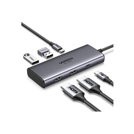 Ugreen Adapter 6w1 CM498 Hub USB do 2x USB-A 3.0 USB-C 3.0 2xHDMI PD (15852) (UGR15852)-UGR15852