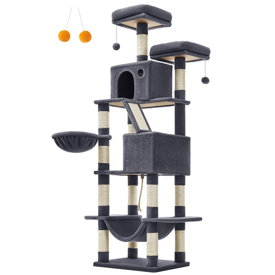 Feandrea Cat Tower XXl, Height 206 cm, up to 6 Cats, Σκούρο Γκρι (PCT190G01) (FEAPCT190G01)-FEAPCT190G01