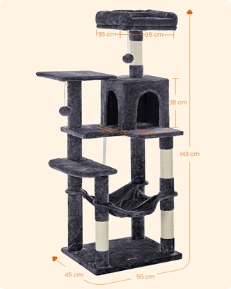 Feandrea Cat Tower, Height 143 cm, up to 4 Cats, σκούρο γκρί (PCT161G01) (FEAPCT161G01)-FEAPCT161G01