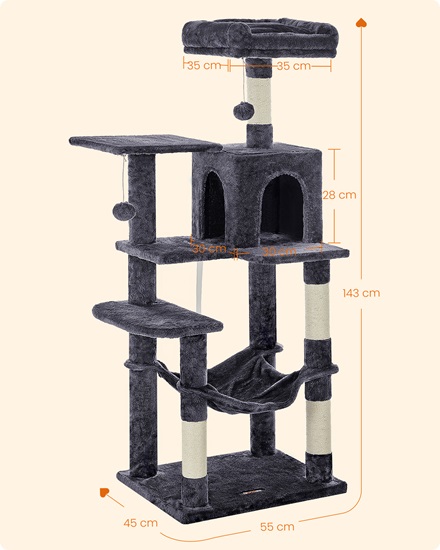 Feandrea Cat Tower, Height 143 cm, up to 4 Cats, σκούρο γκρί (PCT161G01) (FEAPCT161G01)-FEAPCT161G01