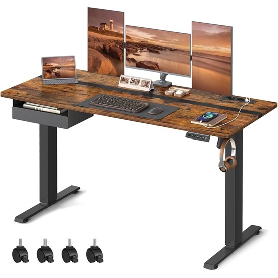 Songmics Μεταλλικό Ηλεκτρικά Ρυθμίζόμενο γραφείο 140 x 60 x 72-120 cm Ξύλινου Φινιρίσματος Χρώματος καφέ (LSD114X01) (SNGLSD114X01)-SNGLSD114X01