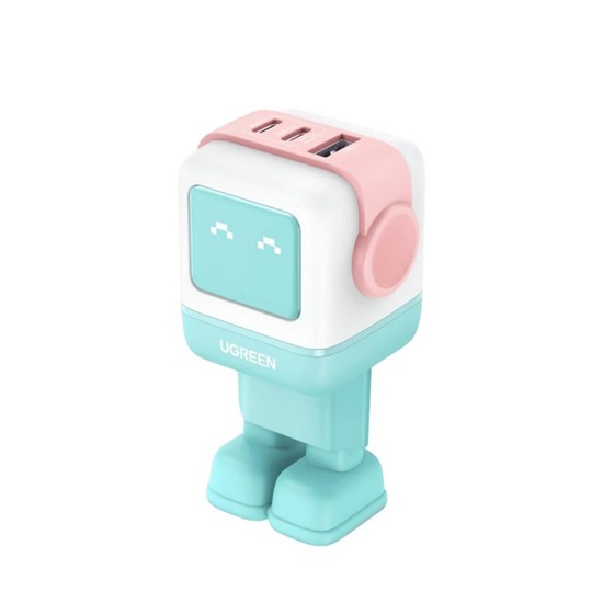 Ugreen Wall charger Nexode RG Robot GaN 2x USB-C + USB 65W pink - blue (35855) (UGR35855)-UGR35855