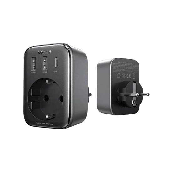 Ugreen Mains charger with AC socket 2x USB USB-C CD314 30W black (90613) (UGR90613)-UGR90613