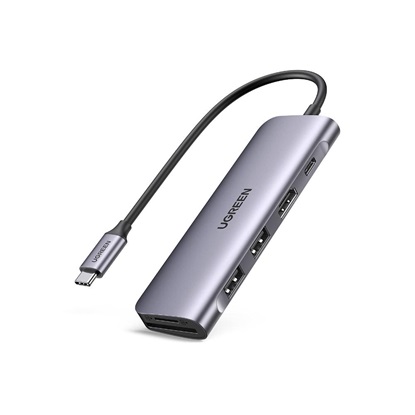 Ugreen Hub adapter 6 in 1 CM195 USB-C to 2x USB 3.0 HDMI SD/microSD 100W gray (70411) (UGR70411)-UGR70411