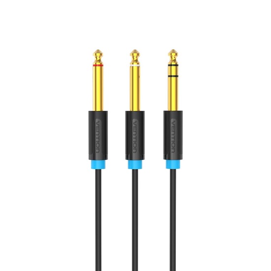 VENTION TRS 6.5mm Male to 2*6.5mm Male Audio Cable 2M Black (BATBH) (VENBATBH)-VENBATBH