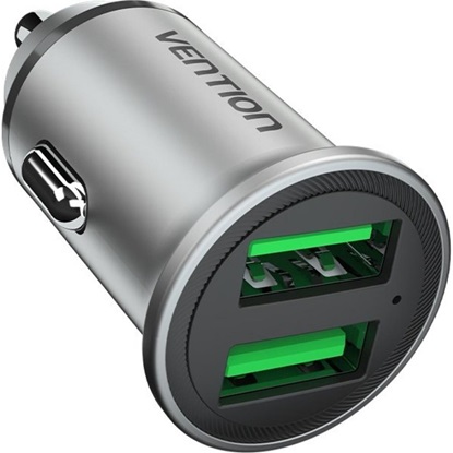 VENTION 2-Port USB (A+A) Car Charger (18W/18W) Gray Mini Style Aluminum Alloy Type (FFAH0) (VENFFAH0)-VENFFAH0
