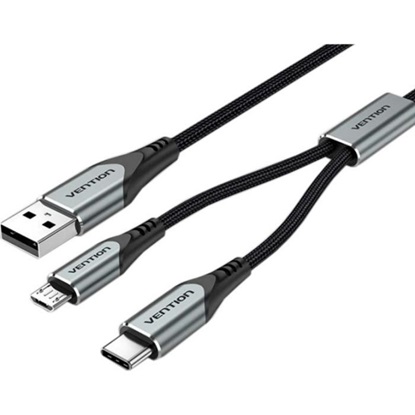 VENTION Nylon Braided USB 2.0 A Male to Type-C 3A & Micro B Male 2A Y-Splitter Cable 0.5M Gray Aluminum Alloy Type (CQGHD) (VENCQGHD)-VENCQGHD