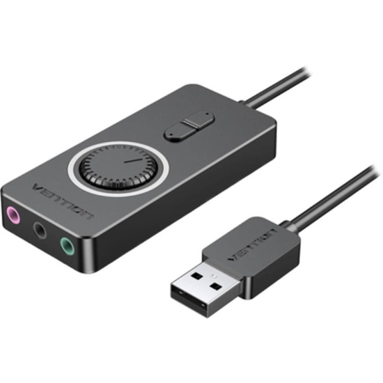 VENTION USB 2.0 External Stereo Sound Adapter with Volume Control 0.15M Black ABS Type (CDRBB) (VENCDRBB)-VENCDRBB