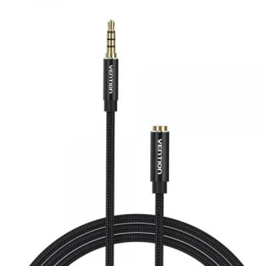 VENTION Cotton Braided TRRS 3.5mm Male to 3.5mm Female Audio Extension Cable 0.5M Black Aluminum Alloy Type (BHCBD) (VENBHCBD)-VENBHCBD