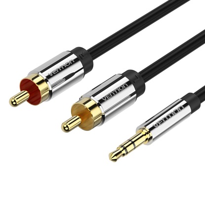 VENTION 3.5mm Male to 2RCA Male Audio Cable 1.5M Black Metal Type (BCFBG) (VENBCFBG)-VENBCFBG