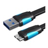 VENTION Flat USB 3.0 A Male to Micro B Male Cable 0.25M Black (VAS-A12-B025) (VENVAS-A12-B025)-VENVAS-A12-B025