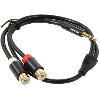 VENTION 3.5mm Male to 2RCA Female Audio Cable 0.3M Black Metal Type (VAB-R02-B030) (VENVAB-R02-B030)-VENVAB-R02-B030