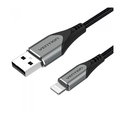 VENTION Nylon Braided USB 2.0 A to Lightning 2.4A Cable 0.5M Gray Aluminum Alloy Type MFi-Certified (LABHD) (VENLABHD)-VENLABHD