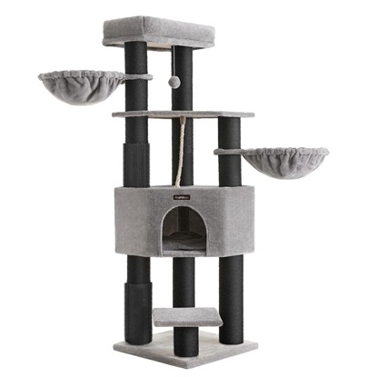 Feandrea Cat Tower, Height 160 cm, for large Cats, Gray-Black (PCT003W01) (FEAPCT003W01)-FEAPCT003W01