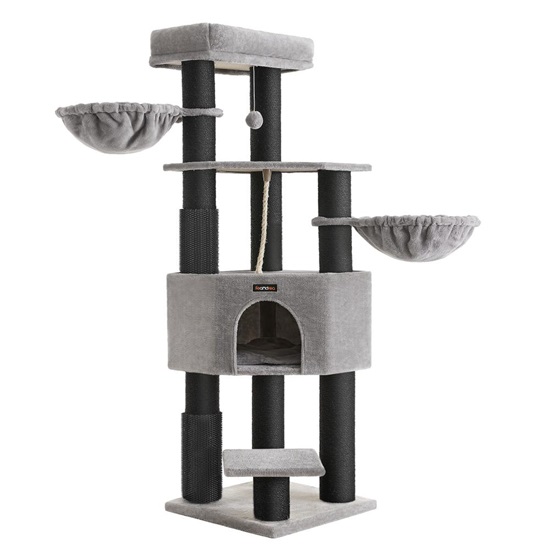 Feandrea Cat Tower, Height 160 cm, for large Cats, Gray-Black (PCT003W01) (FEAPCT003W01)-FEAPCT003W01