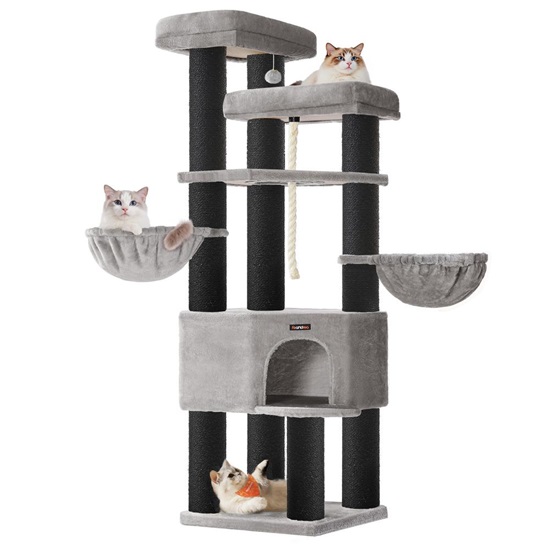 Feandrea Cat Tower XXl, Height 186.7 cm, up to 4 Cats, Σκούρο Γκρι & Μαύρο (PCT008G02) (FEAPCT008G02)-FEAPCT008G02