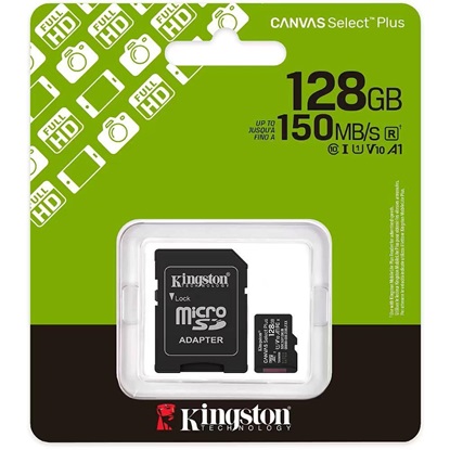 Kingston Micro SD 128GB Cl10 Canvas S.Plus SDCS3/128GB +Ad.SD (SDCS3/128GB) (KINSDCS3-128GB)-KINSDCS3-128GB