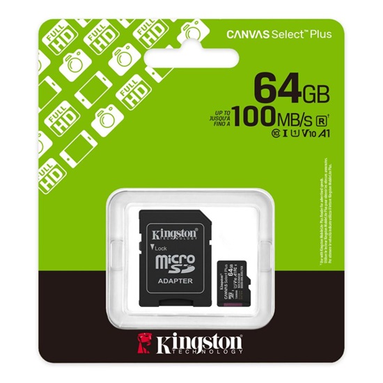 Kingston Micro SD 64GB Cl10 Canvas S.Plus SDCS3/64GB +Ad.SD (SDCS3/64GB) (KINSDCS3-64GB)-KINSDCS3-64GB
