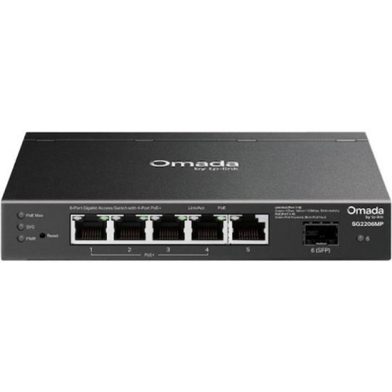 TP-Link Omada Access 6-Port Gigabit Switch with 4-Port PoE+ (SG2206MP) (TPSG2206MP)-TPSG2206MP