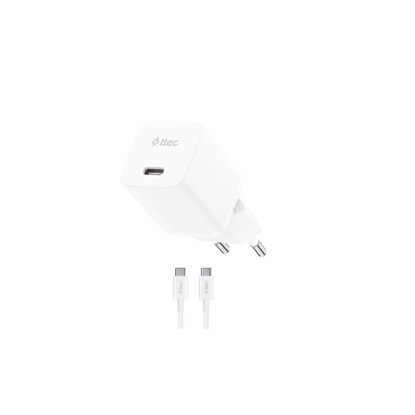 ttec SmartCharger GAN 30W PD Travel Fast Charger + USB-C - USB-C 60W Cable White (2SCG30CB) (TTEC2SCG30CB)-TTEC2SCG30CB