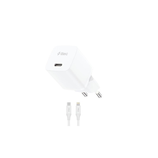 ttec SmartCharger GAN 20W PD Travel Fast Charger + USB-C - Lightning Cable 150cm White (2SCG20LB) (TTEC2SCG20LB)-TTEC2SCG20LB