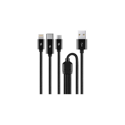 ttec AlumiCable Trio Charge/Data Cable Type-C Lightning Micro USB 100cm Black (2DK39S) (TTEC2DK39S)-TTEC2DK39S