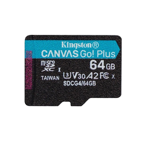 Kingston microSD 64GB CanvasGo+ 200MB/s A2 U3 V30 adapt (SDCG4/64GB) (KINSDCG4-64GB)-KINSDCG4-64GB