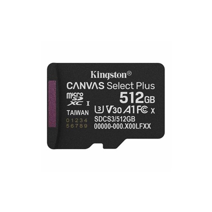 Kingston microSD 512GB Canvas Select+ G3 150MB/s Adap (SDCS3/512GB) (KINSDCS3-512GB)-KINSDCS3-512GB