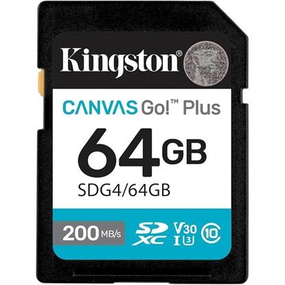 Kingston SD 64GB Canvas Go Plus 200/MB/s C10 U3 V30 (SDG4/64GB) (KINSDG4-64GB)-KINSDG4-64GB