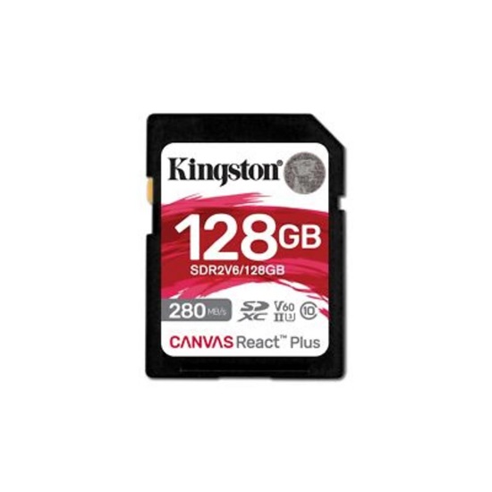 Kingston SD 128GB React Plus 280/100/MB/s U3 V60 (SDR2V6/128GB) (KINSDR2V6-128GB)-KINSDR2V6-128GB