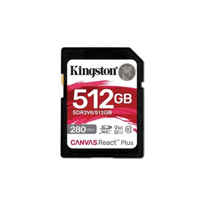 Kingston SD 512GB React Plus 280/150/MB/s U3 V60 (SDR2V6/512GB) (KINSDR2V6-512GB)-KINSDR2V6-512GB